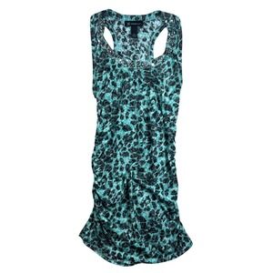 INC BOHO Retro Blue Leopard‎ Print Tank Dress Tank Top Sleeveless Embellished